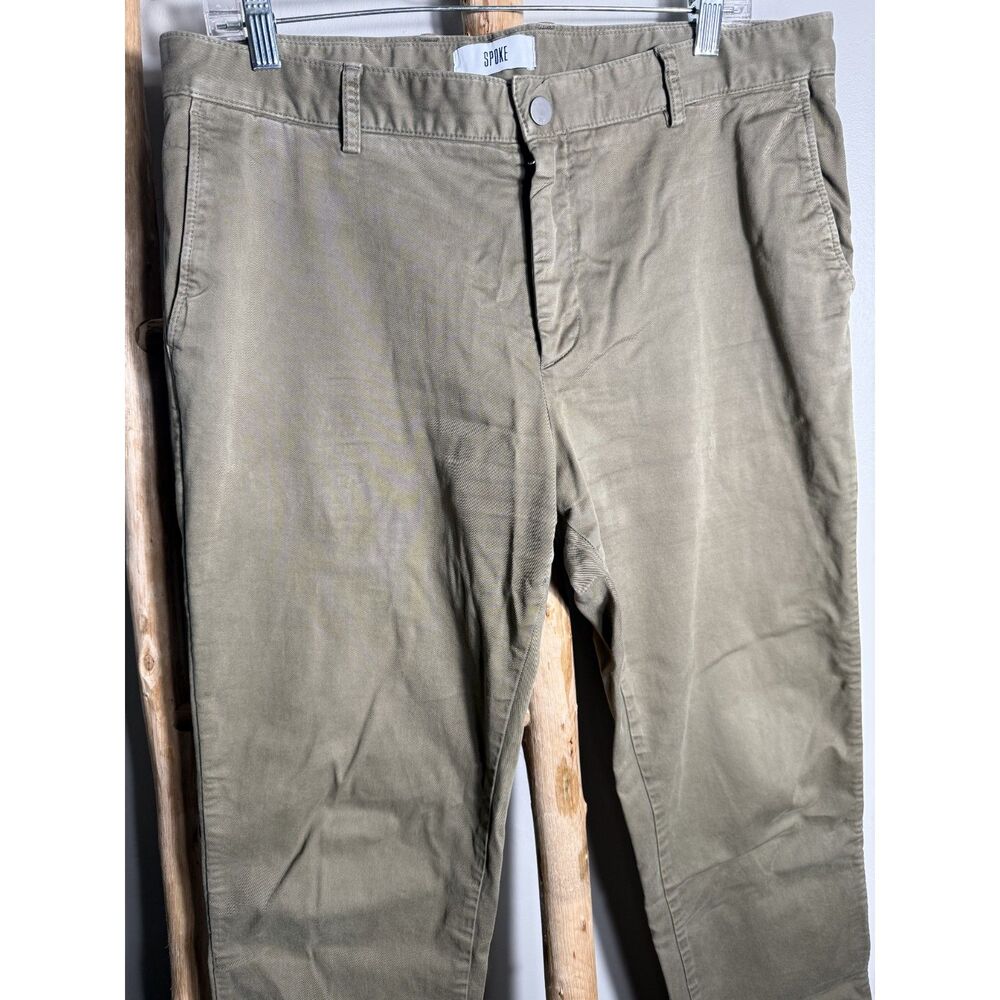 Spoke Mens 36 Build B Olive Green Khaki Cotton Chino Straight Leg Casual Pants